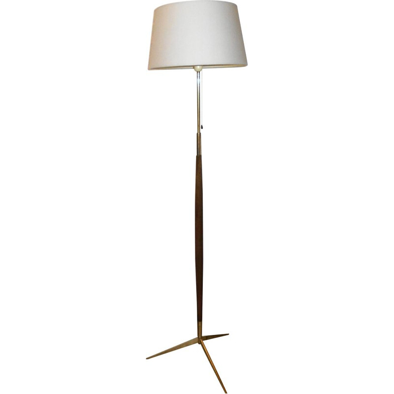 Lampadaire Lunel vintage en teck massif et laiton, 1950