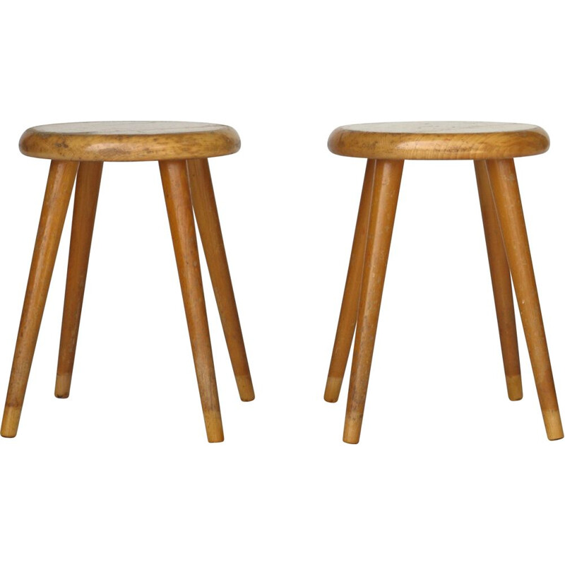 Pair of vintage beechwood stools for children, 1950