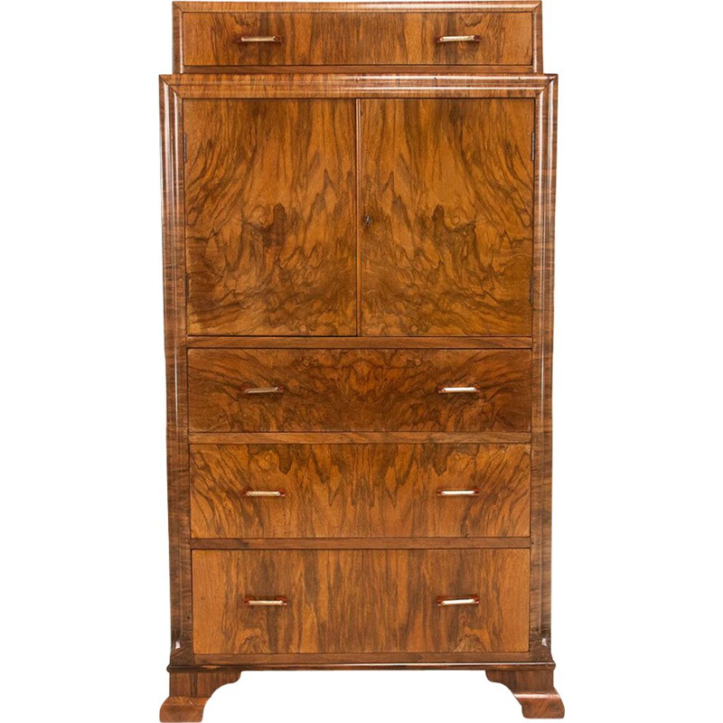 Art Deco vintage chest of drawers in walnut