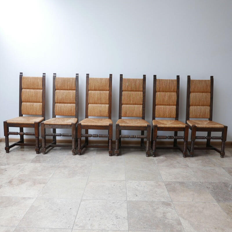 Ensemble de 6 chaises vintage en jonc par Charles Dudouyt, France 1950
