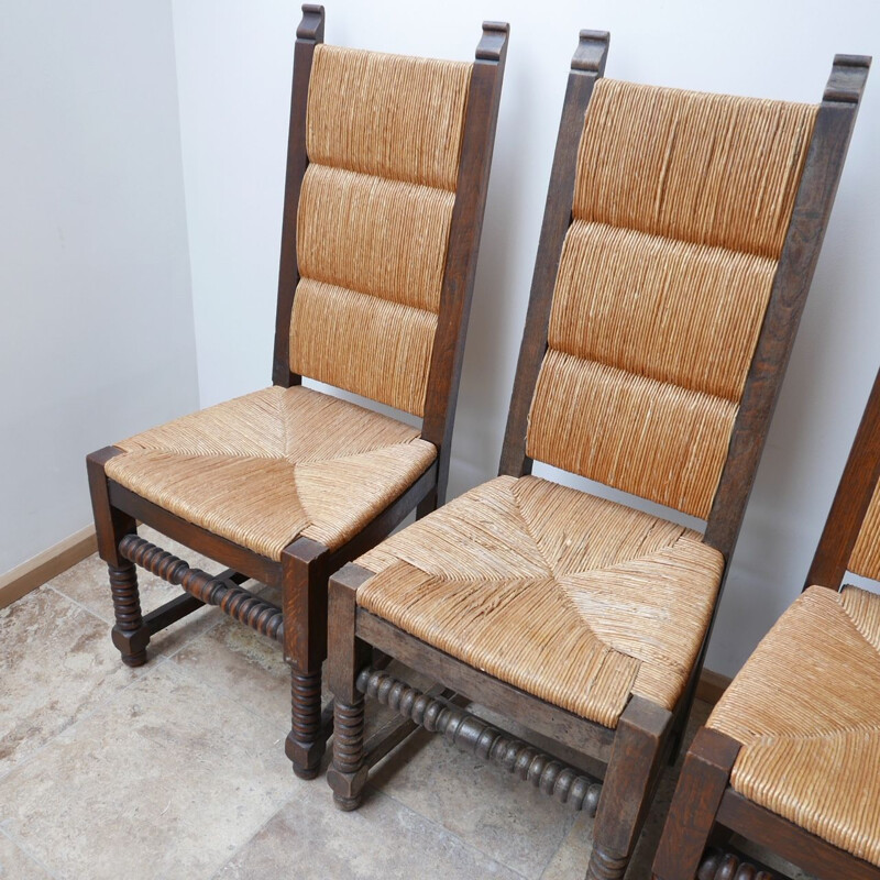 Set of 6 mid-century rush dining chairs by Charles Dudouyt, France 1950s