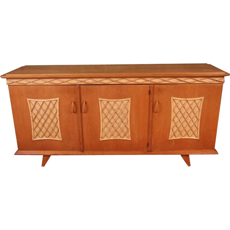 Vintage rattan & wood sideboard, 1960-1970s