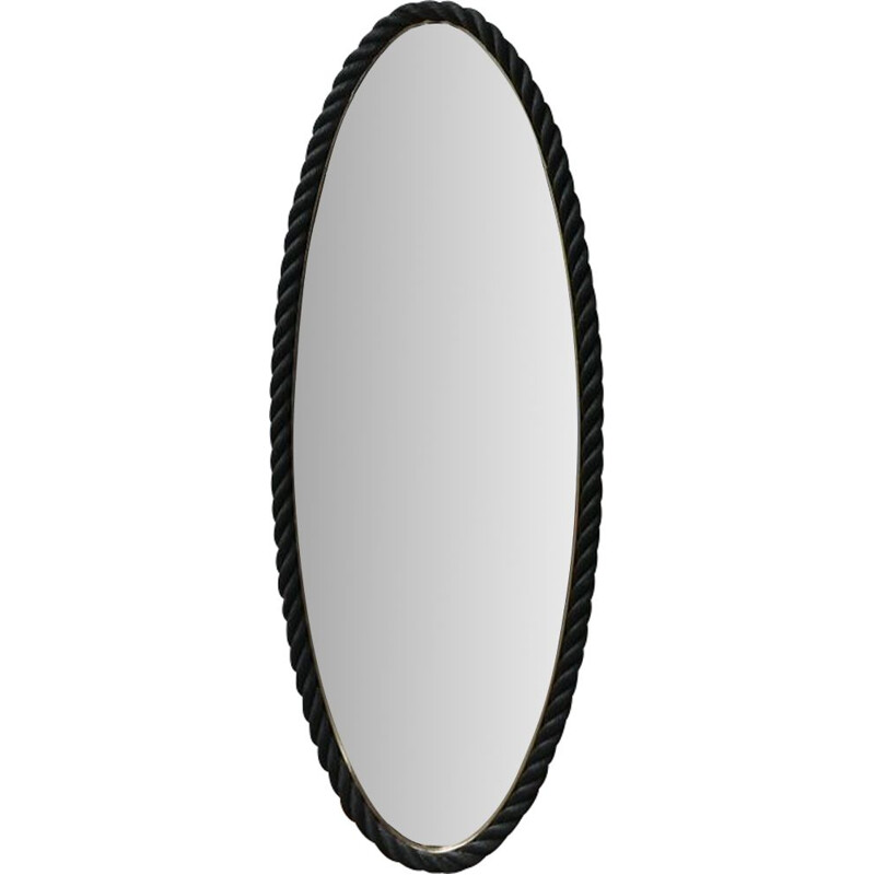 Oval mid-century rope mirror by Audoux-Minet, France 1960s