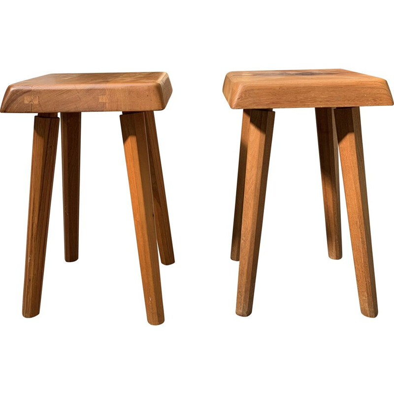 Pair of vintage stools T01 in elmwood by Pierre CHAPO, 1972