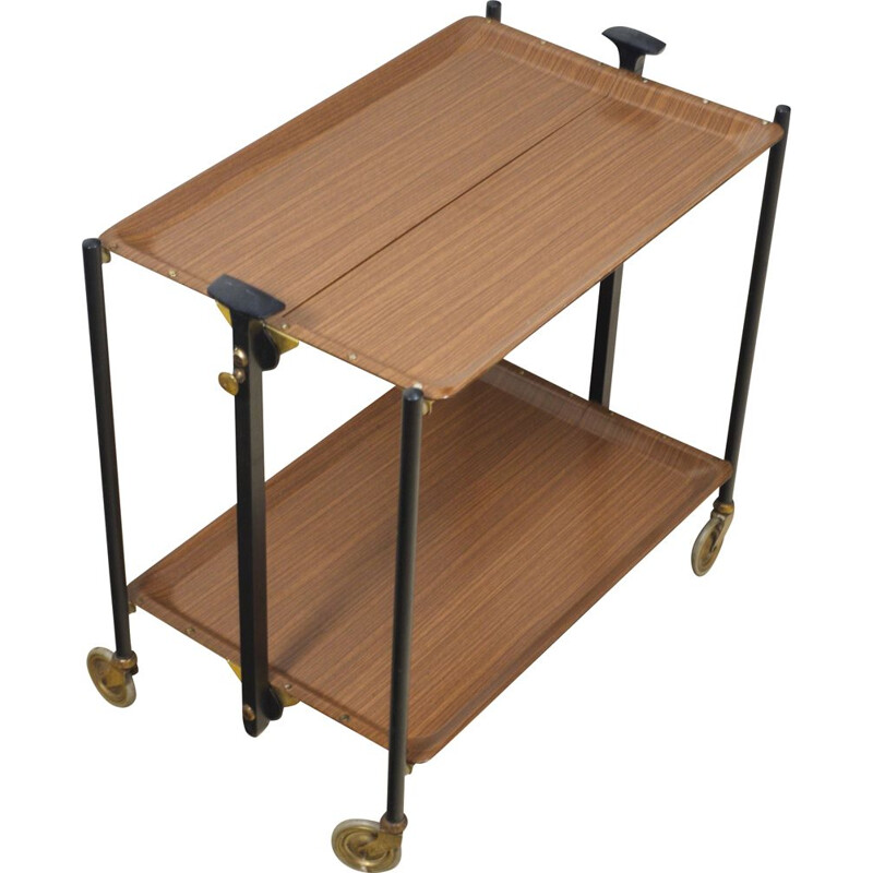 Mid century walnut 2 levels Dinett serving trolley by Bremshey, 1960s