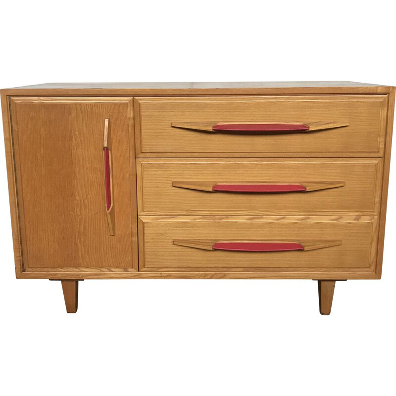 Vintage light wood sideboard with compass legs, Switzerland 1950s