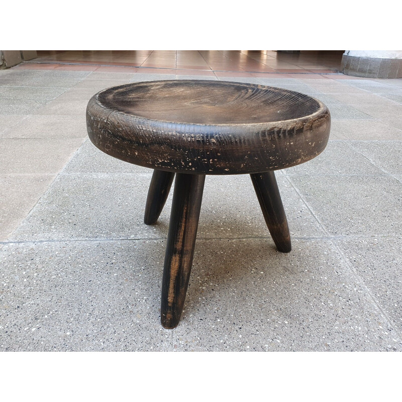 Vintage Berger stool in blackened ashwood by Charlotte Perriand, 1959
