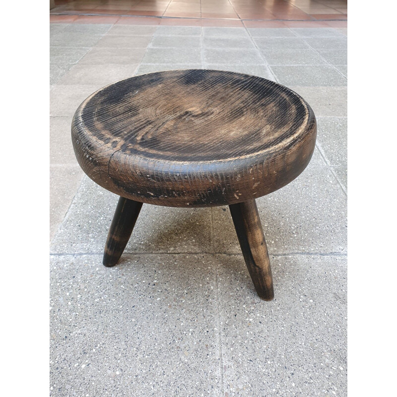 Vintage Berger stool in blackened ashwood by Charlotte Perriand, 1959