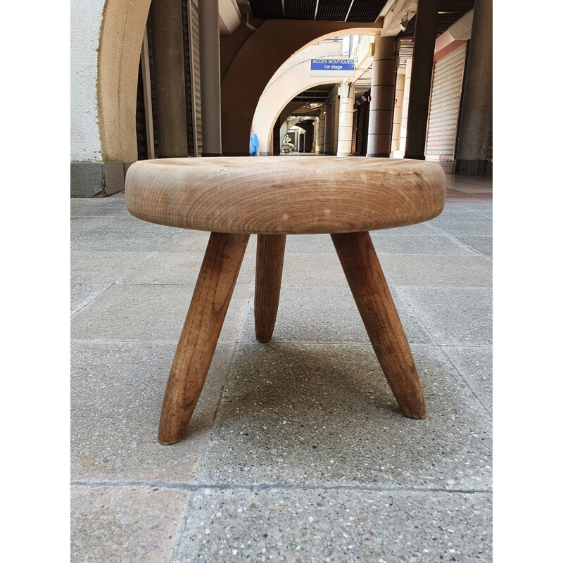 Vintage Berger stool in ashwood by Charlotte Perriand, 1959