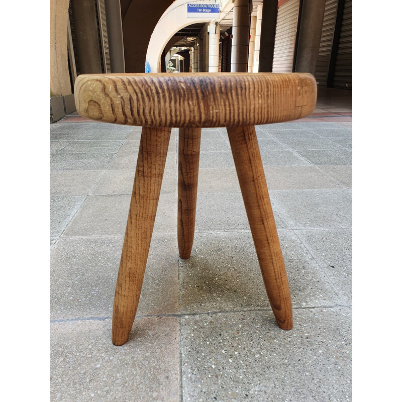 Vintage Berger high stool in ashwood by Charlotte Perriand, 1959