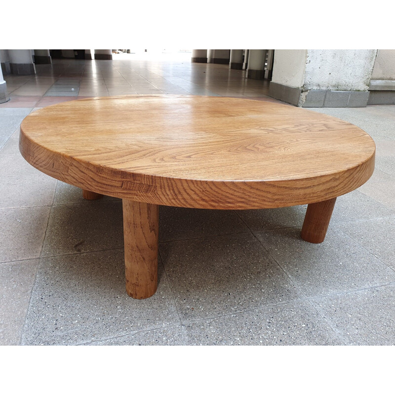 Vintage T02M coffee table in solid elmwood by Pierre Chapo, 1970