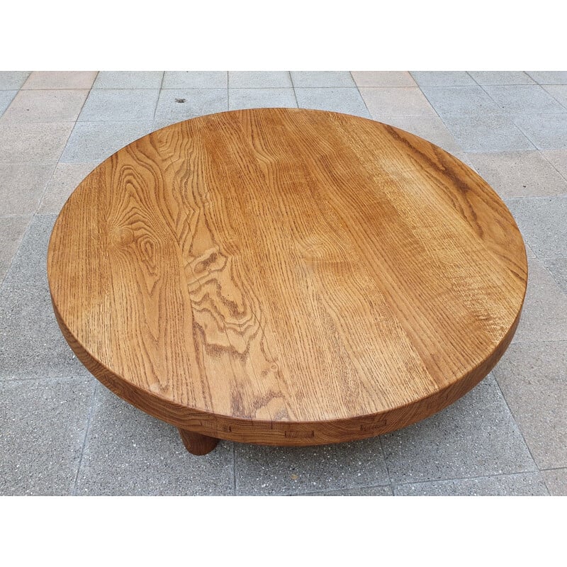 Table basse T02M vintage en orme massif de Pierre Chapo, 1970