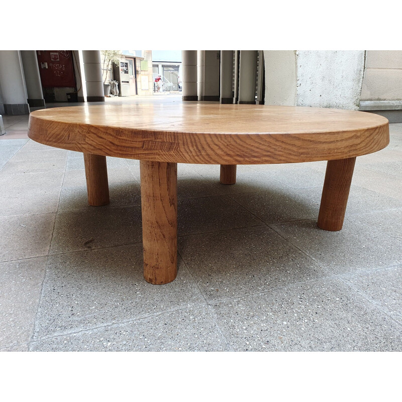 Vintage T02M coffee table in solid elmwood by Pierre Chapo, 1970