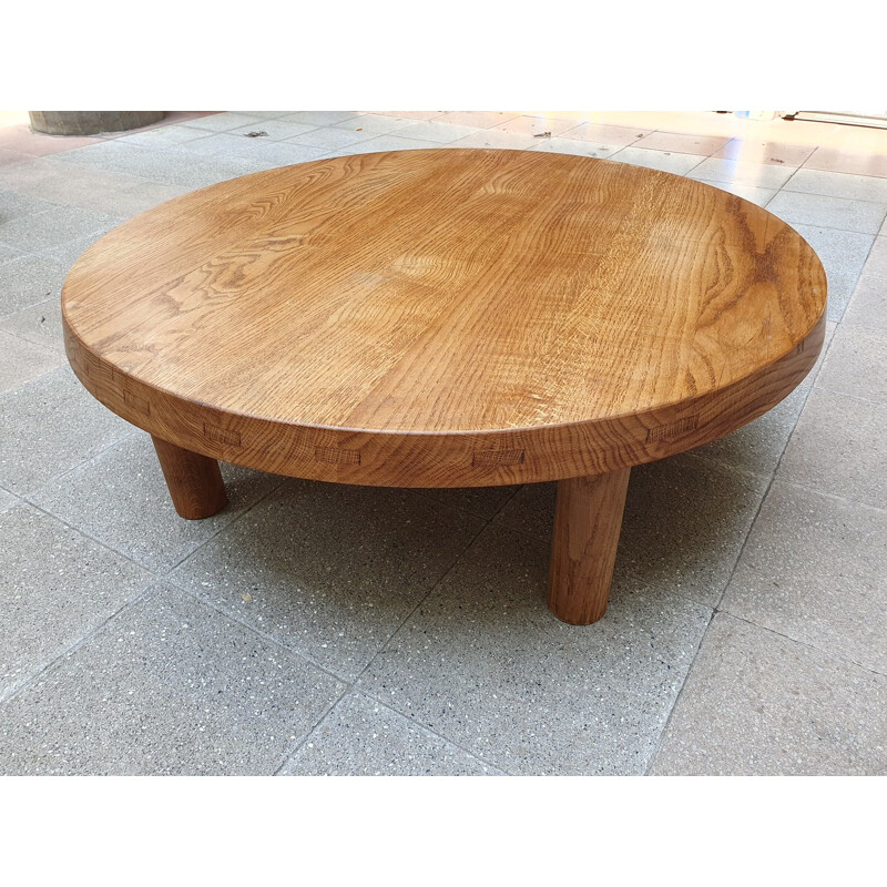 Vintage T02M coffee table in solid elmwood by Pierre Chapo, 1970