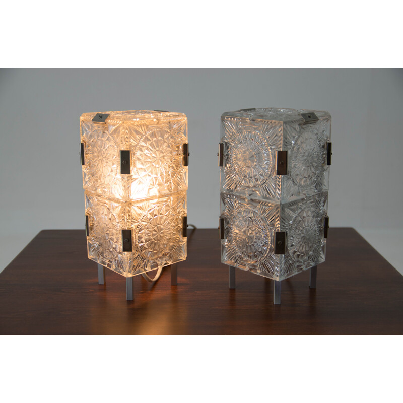 Pair of vintage glass table lamps by Kamenicky Senov, 1970s