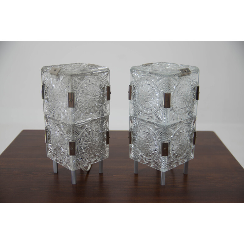 Pair of vintage glass table lamps by Kamenicky Senov, 1970s