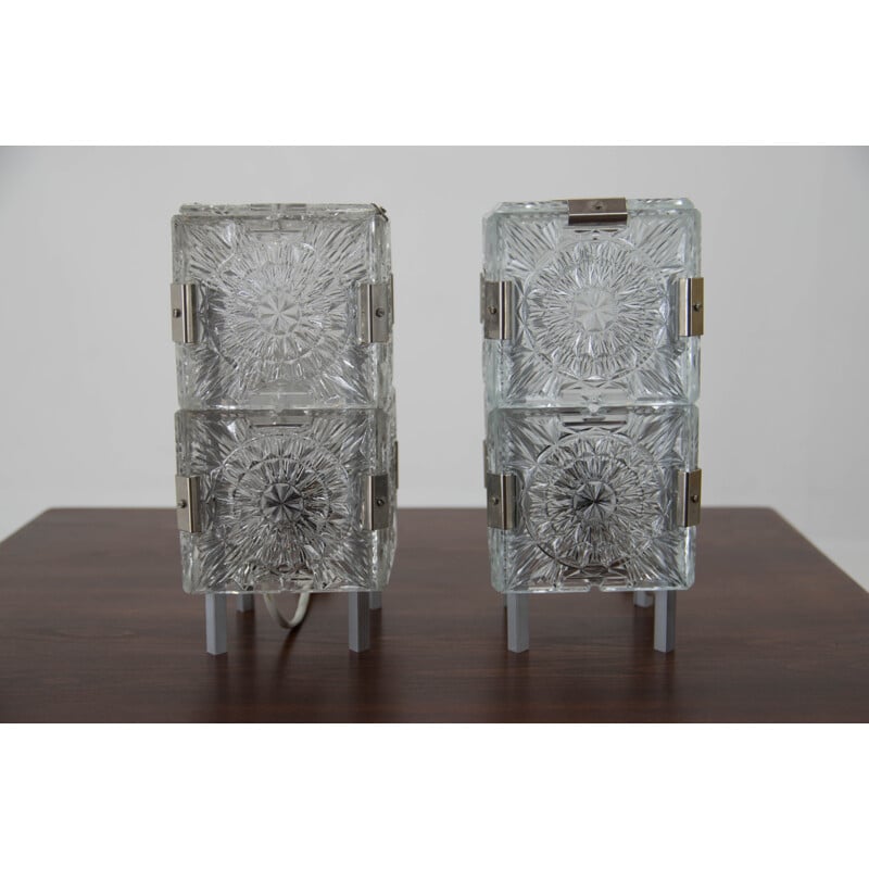 Pair of vintage glass table lamps by Kamenicky Senov, 1970s