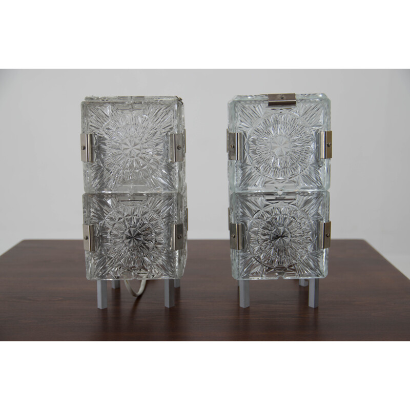 Pair of vintage glass table lamps by Kamenicky Senov, 1970s