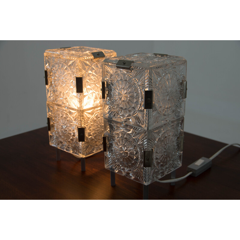 Pair of vintage glass table lamps by Kamenicky Senov, 1970s