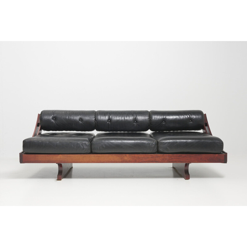 Mid century rosewood and black leather daybed model GS-195 by Gianni Songia for Sormani, Italy 1963