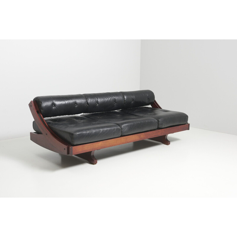 Mid century rosewood and black leather daybed model GS-195 by Gianni Songia for Sormani, Italy 1963