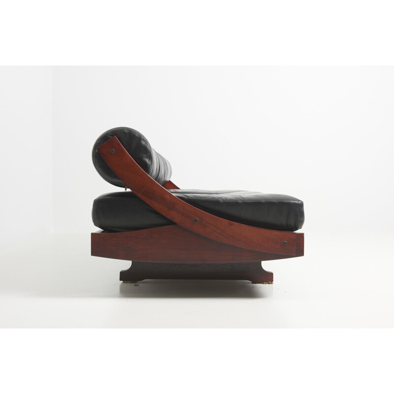 Mid century rosewood and black leather daybed model GS-195 by Gianni Songia for Sormani, Italy 1963