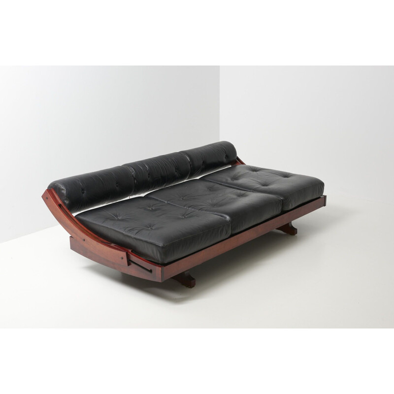 Mid century rosewood and black leather daybed model GS-195 by Gianni Songia for Sormani, Italy 1963