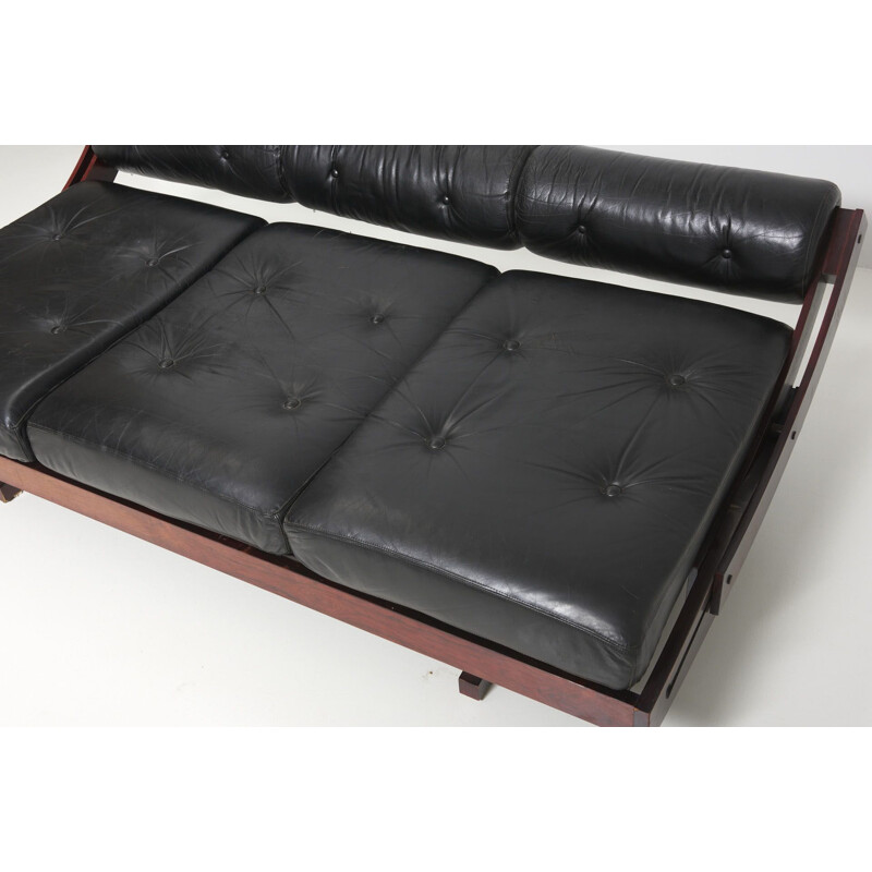 Lit de repos vintage en palissandre et cuir noir modèle GS-195 de Gianni Songia pour Sormani, Italie 1963