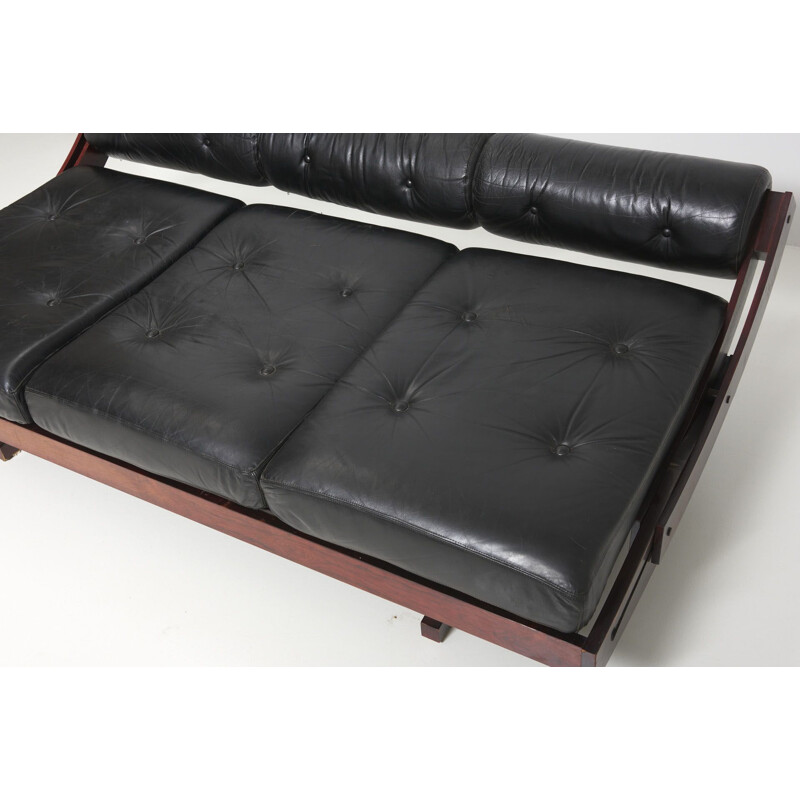 Mid century rosewood and black leather daybed model GS-195 by Gianni Songia for Sormani, Italy 1963