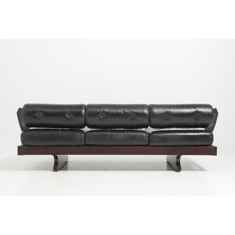 Lit de repos vintage en palissandre et cuir noir modèle GS-195 de Gianni Songia pour Sormani, Italie 1963