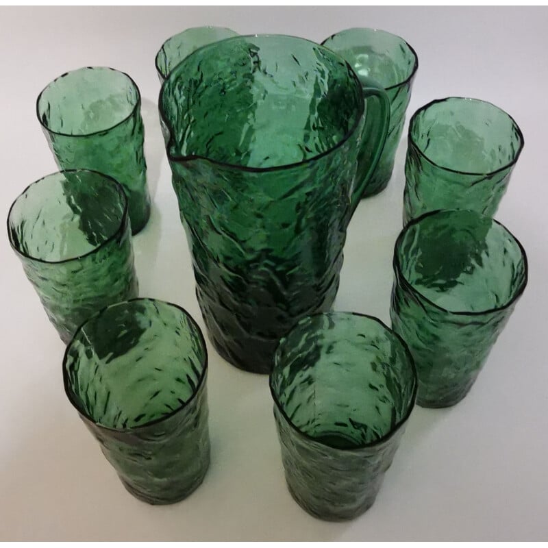 Vintage dark green blown glass orangeade set, 1960