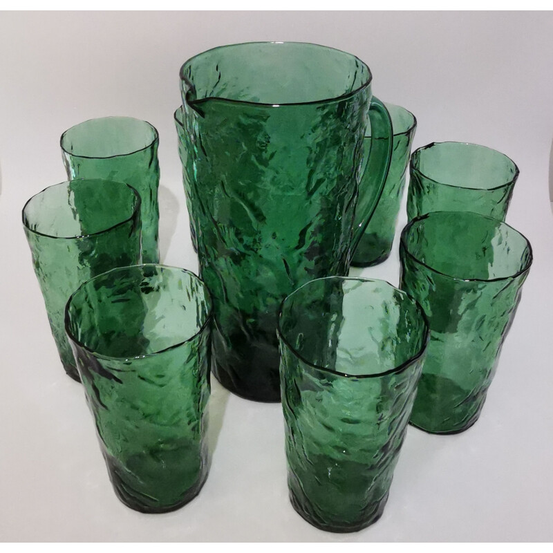 Vintage dark green blown glass orangeade set, 1960