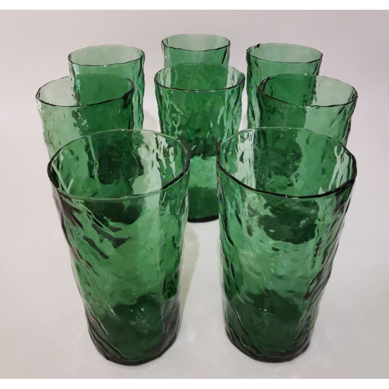 Vintage dark green blown glass orangeade set, 1960