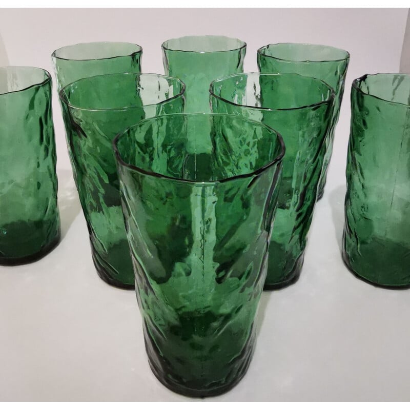 Vintage dark green blown glass orangeade set, 1960