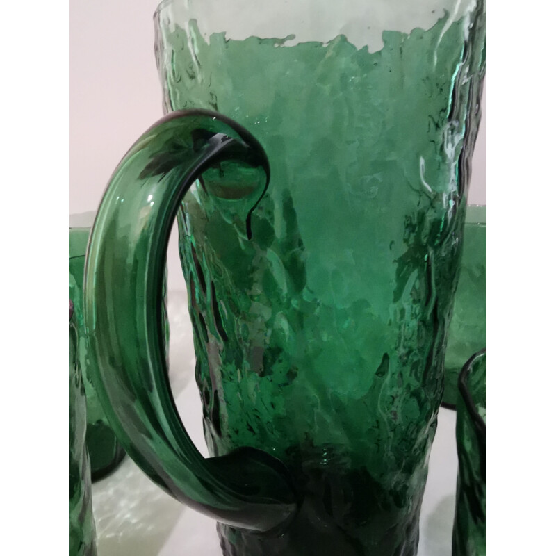 Vintage dark green blown glass orangeade set, 1960