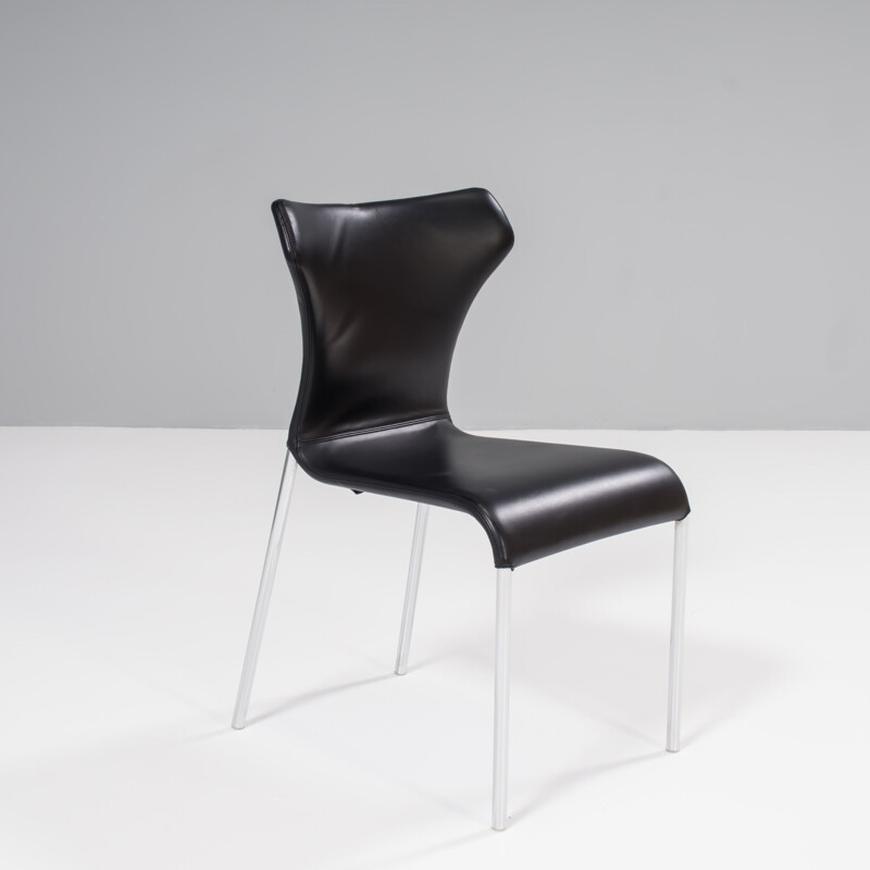 Mid century Papilio black leather dining chair by Naoto Fukasawa for B&B Italia, 2008