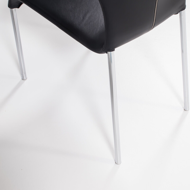 Mid century Papilio black leather dining chair by Naoto Fukasawa for B&B Italia, 2008