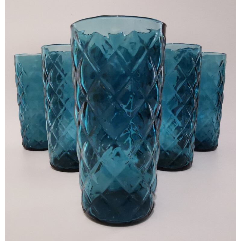 Vintage blue glass orangeade set, 1970