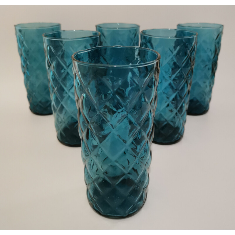 Vintage blue glass orangeade set, 1970