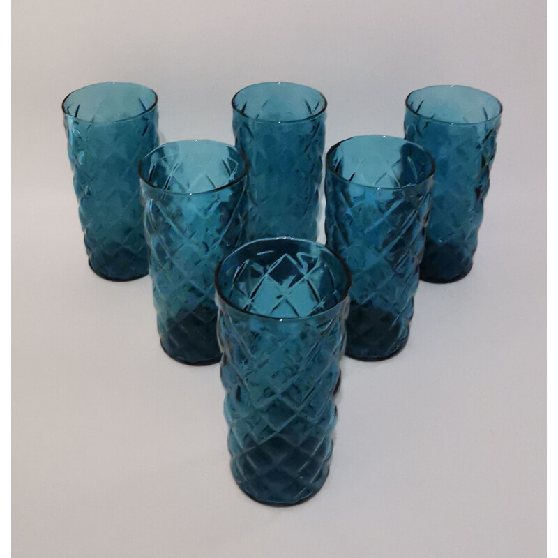 Vintage blue glass orangeade set, 1970