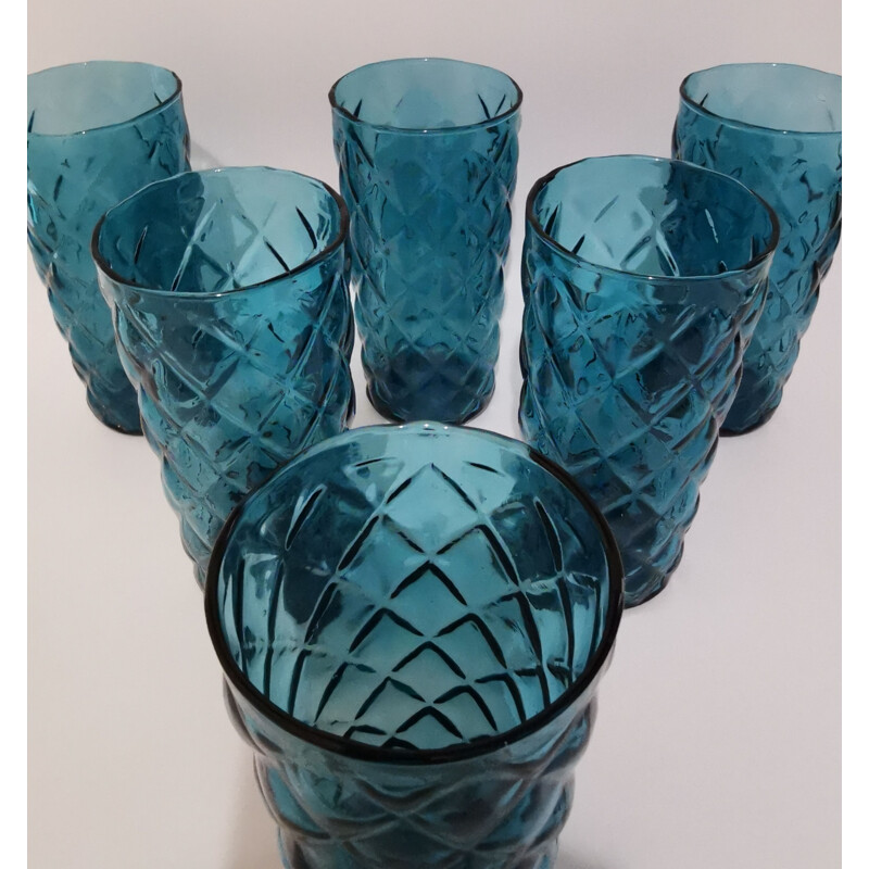 Vintage blue glass orangeade set, 1970