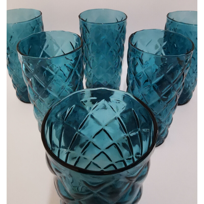 Vintage blue glass orangeade set, 1970