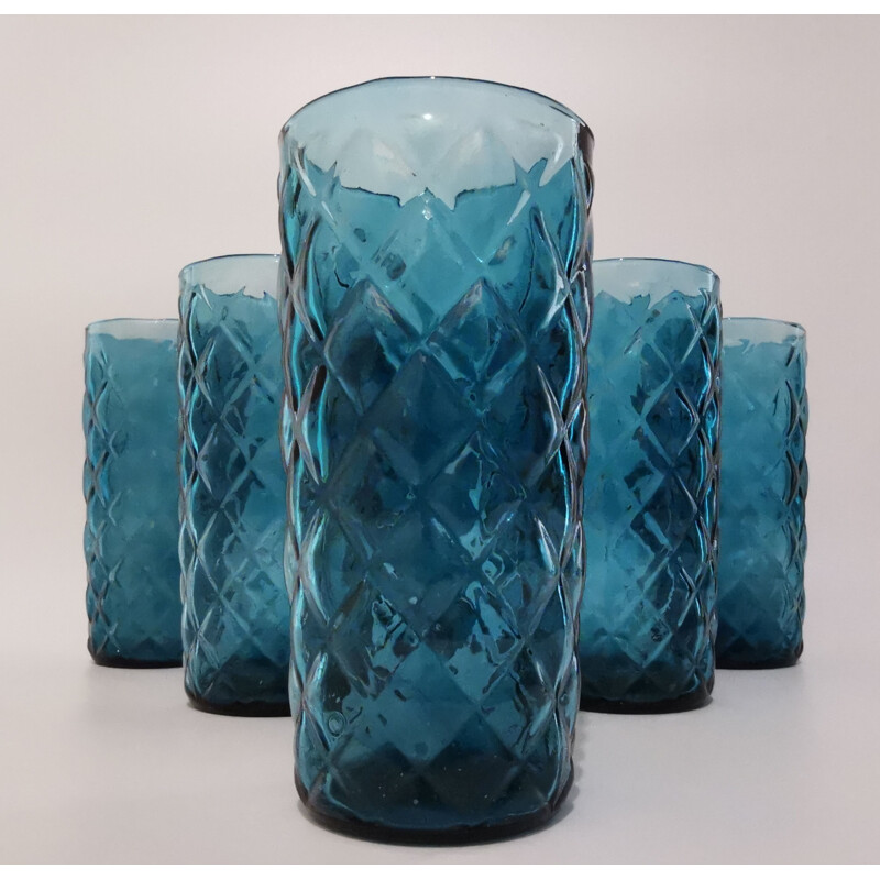 Vintage blue glass orangeade set, 1970