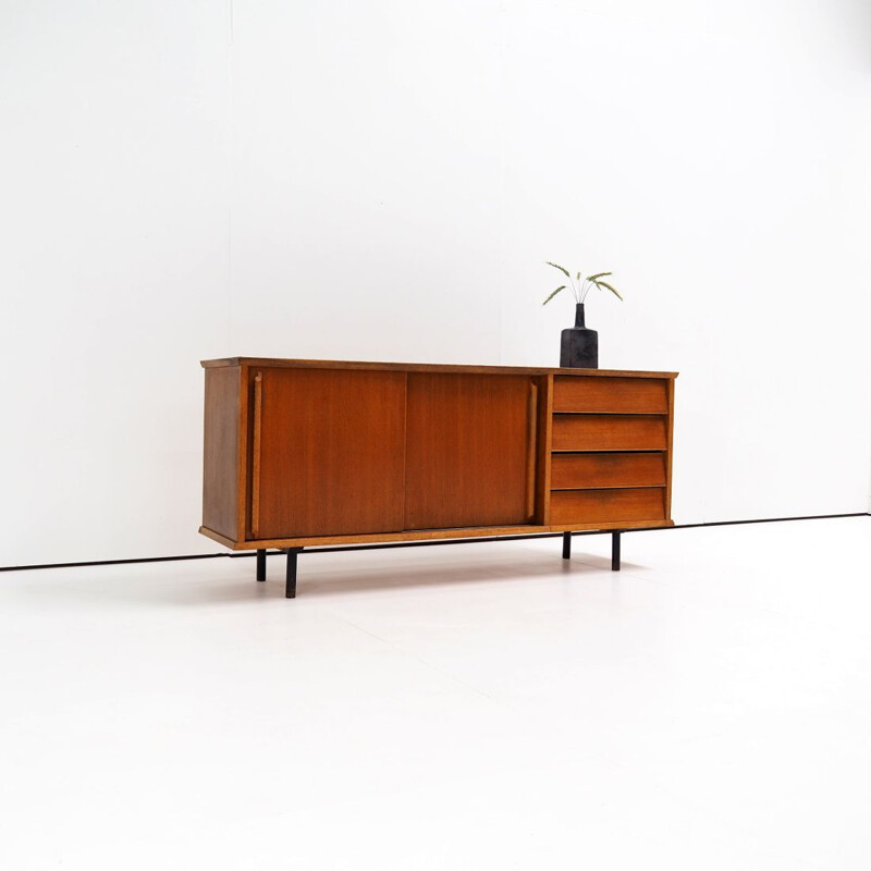 Vintage French sideboard in oakwood and formica, 1950s