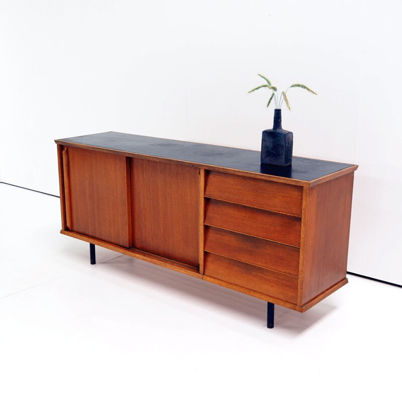 Vintage French sideboard in oakwood and formica, 1950s