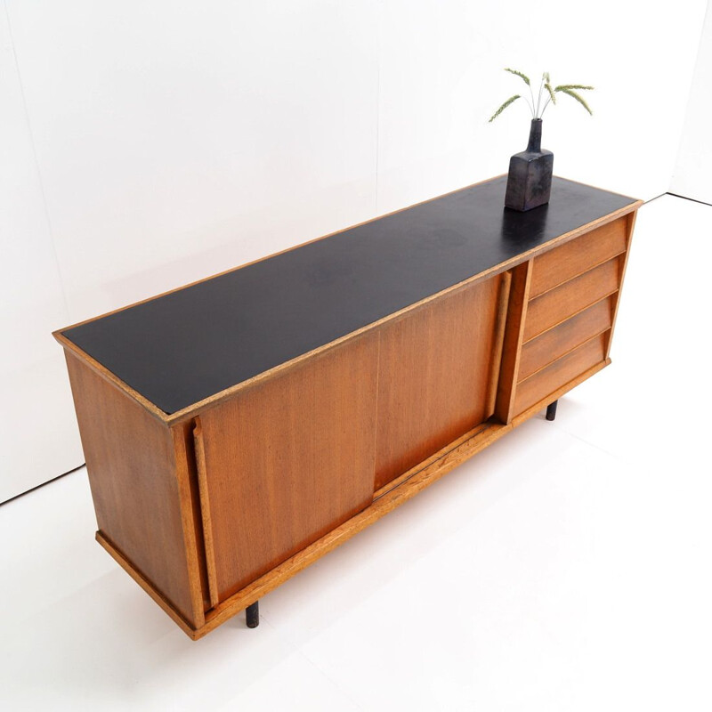 Vintage French sideboard in oakwood and formica, 1950s
