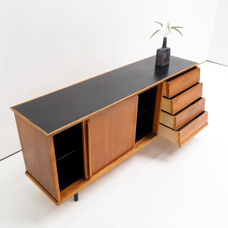 Vintage French sideboard in oakwood and formica, 1950s