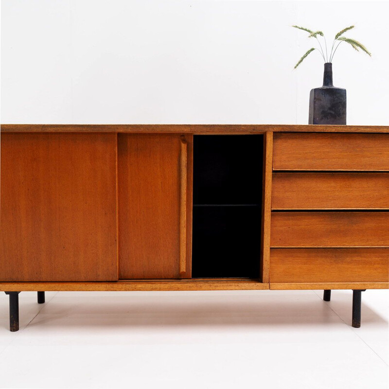 Vintage French sideboard in oakwood and formica, 1950s