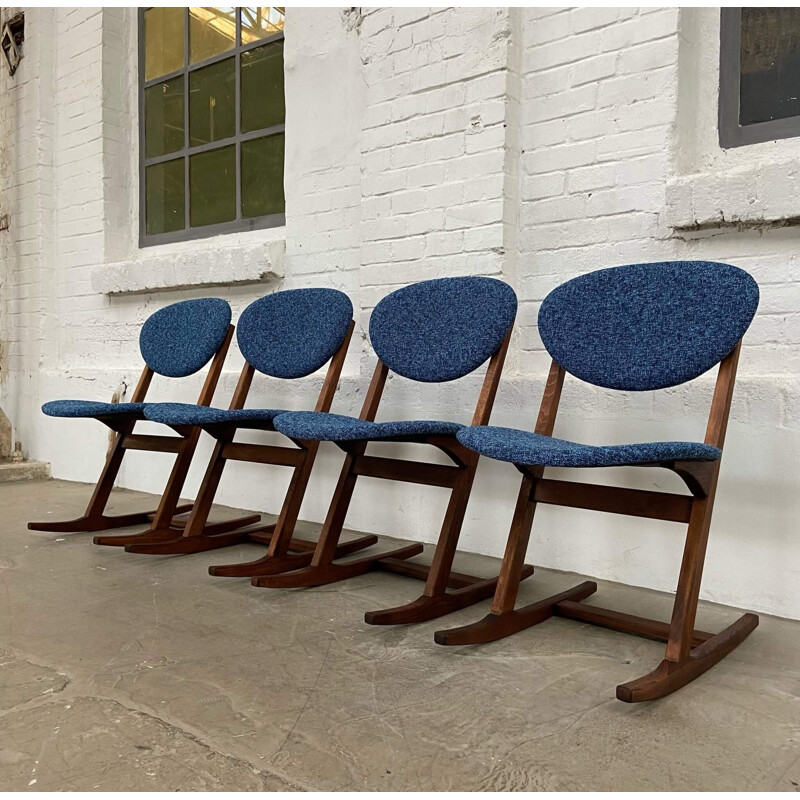 Set of 4 vintage rocking chairs by Karel Vyčítal for Dřevotvar Jablonné nad Orlicí, 1970s