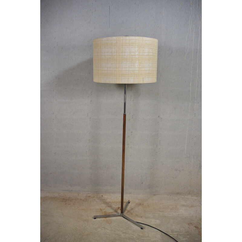 Vintage tripod floor lamp in teak and chrome, Germany 1960s